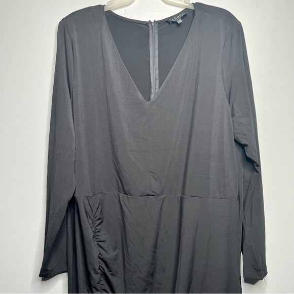 Eloquii Black Long Sleeve V Neck Maxi Ruched Dress With Side Slit Plus Size 26 - Picture 2 of 6